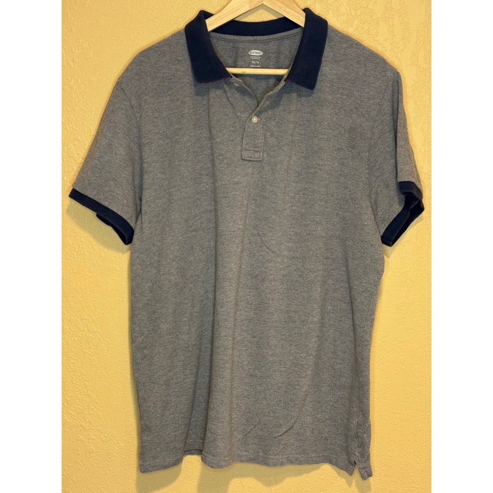 Retro Old Navy Men's Polo Shirt, Gray with Navy and Red Collar, Cotton, Size XL‎